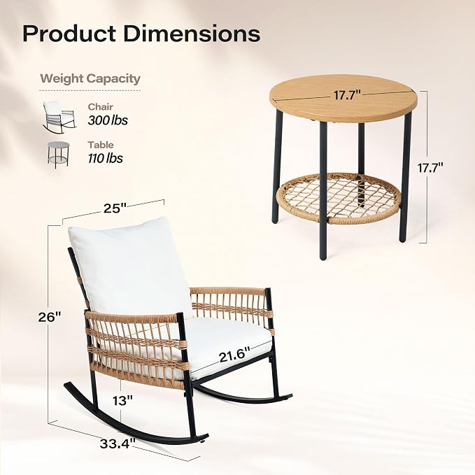 3-Piece Patio Rocking Chair Set